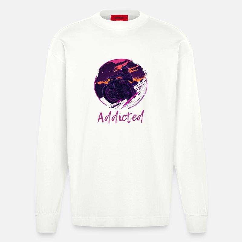 Synthwave Motorcycle Addicted - Heavyweight Oversized Organic Langarmshirt Made in EU - OFF WHITE
