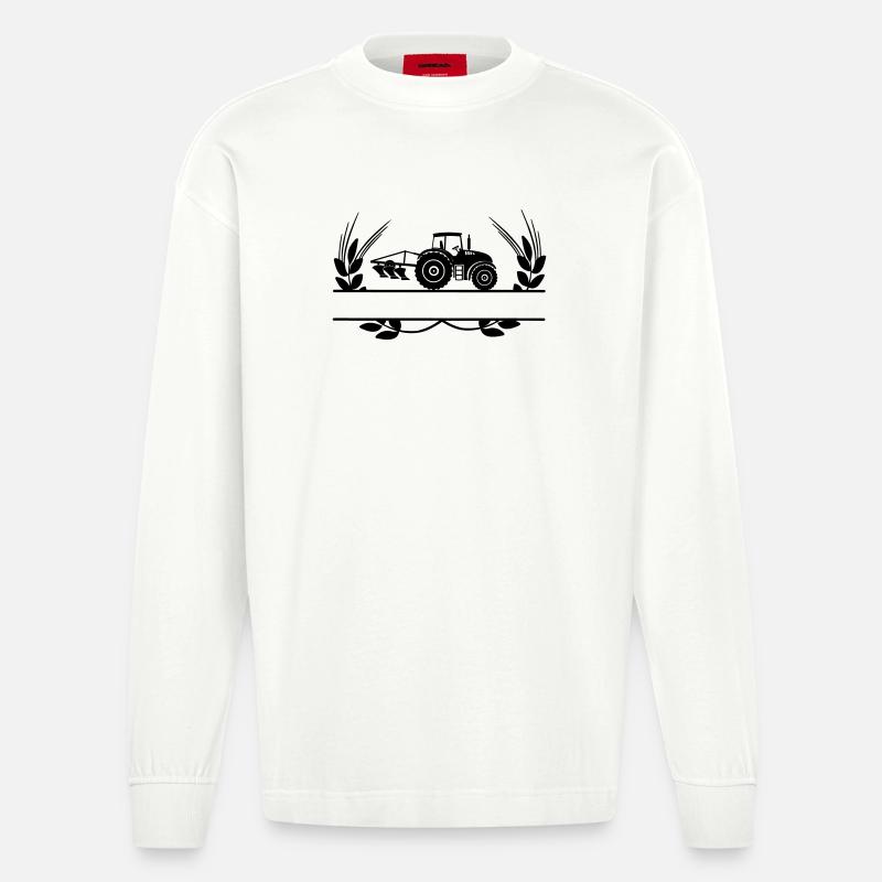Tracteur avec charrue en agroglyphe - Manches longues bio épais oversize fabriqué en UE - OFF WHITE