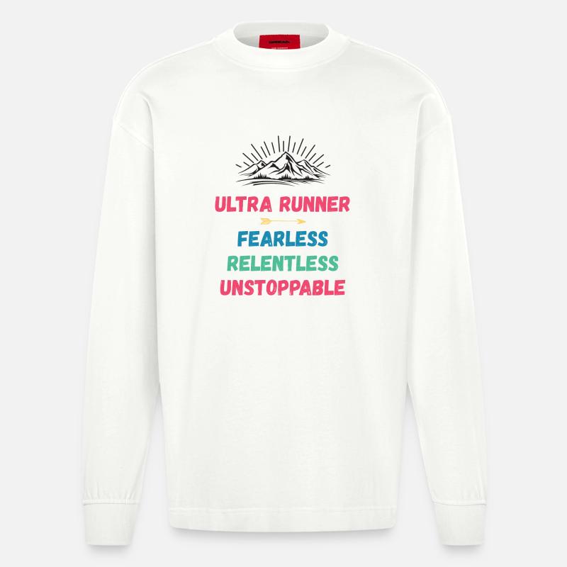 Ultra Runnner - Intrépide. Implacable. Imparable. - Manches longues bio épais oversize fabriqué en UE - OFF WHITE
