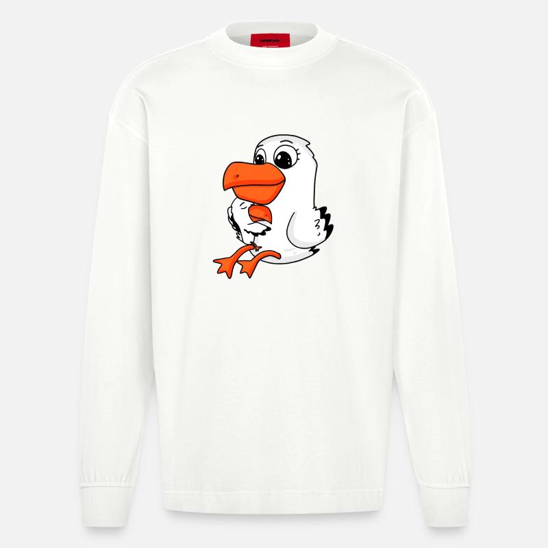 Möwe Familie - Möwe mit Baby - Heavyweight Oversized Organic Langarmshirt Made in EU - OFF WHITE