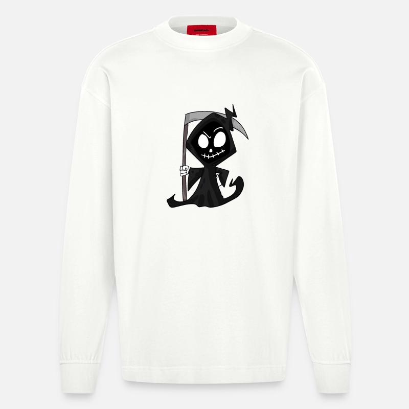 Sensenmann mit Sense - Halloween - Heavyweight Oversized Organic Langarmshirt Made in EU - OFF WHITE