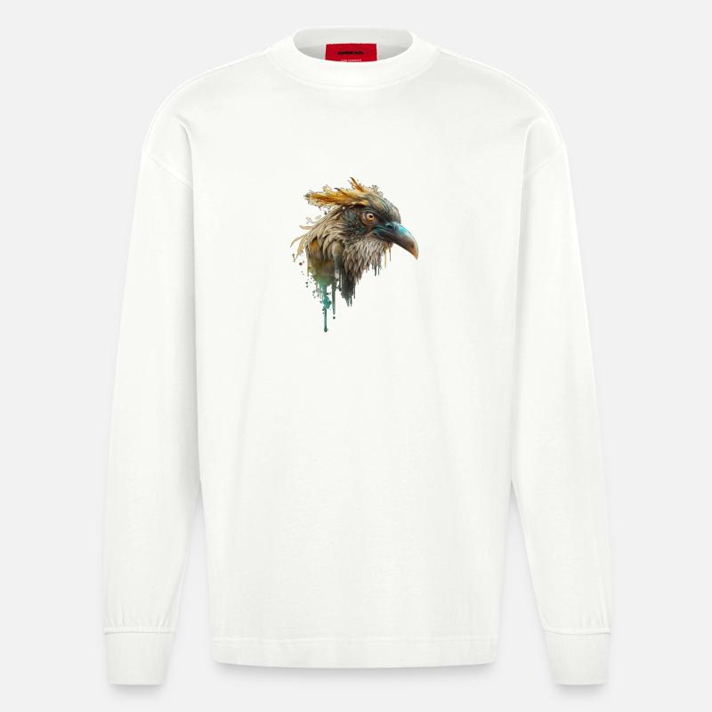 Schöner Rabenkopf, Rabendesign, Schöner Vogel - Heavyweight Oversized Organic Langarmshirt Made in EU - OFF WHITE