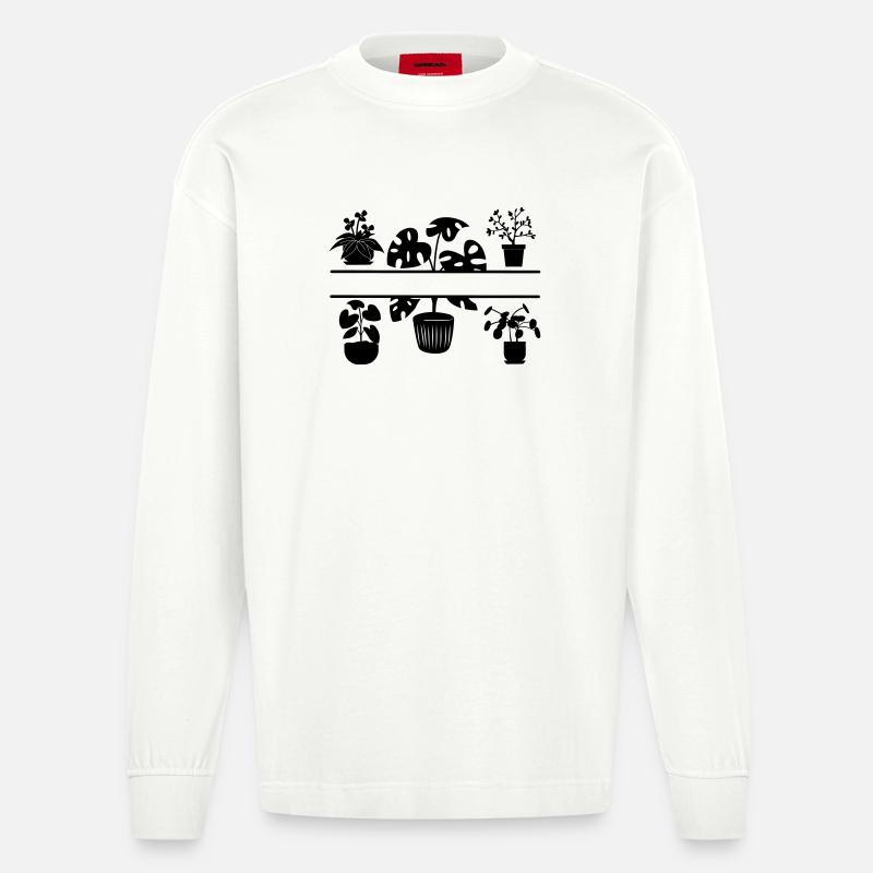 Zimmerpflanzen - Heavyweight Oversized Organic Langarmshirt Made in EU - OFF WHITE