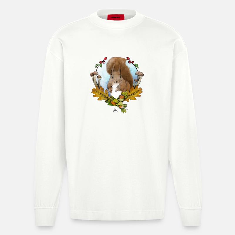 Eichhörnchen im Herbst - Heavyweight Oversized Organic Langarmshirt Made in EU - OFF WHITE