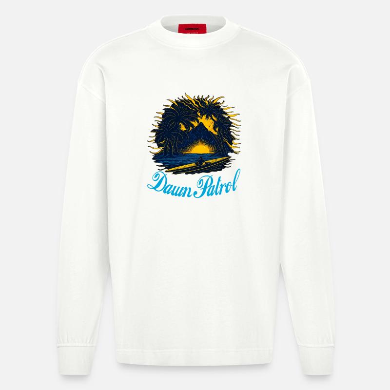 Dawn Patrol Palms Sunset - Heavyweight Oversized Organic Langarmshirt Made in EU - OFF WHITE
