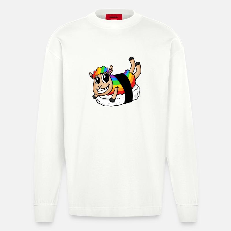 Regenbogen Sushi Schaf - Heavyweight Oversized Organic Langarmshirt Made in EU - OFF WHITE