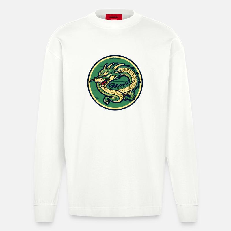 Dragon Crest Circle Patch - Heavyweight Oversized Organic Langarmshirt Made in EU - OFF WHITE