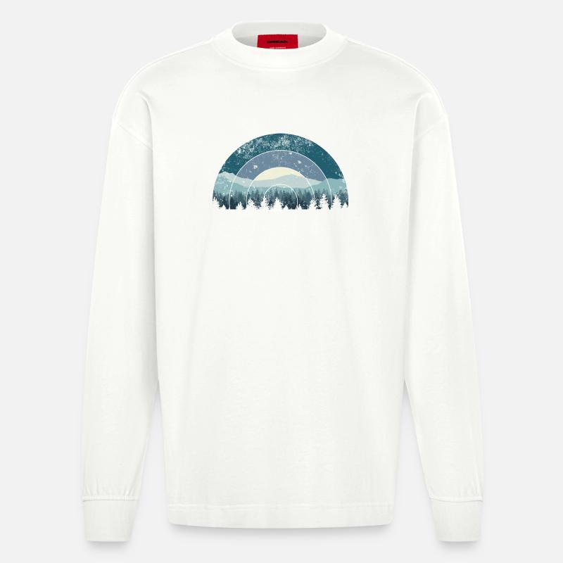 Blue Arc Forest Landschaft - Heavyweight Oversized Organic Langarmshirt Made in EU - OFF WHITE