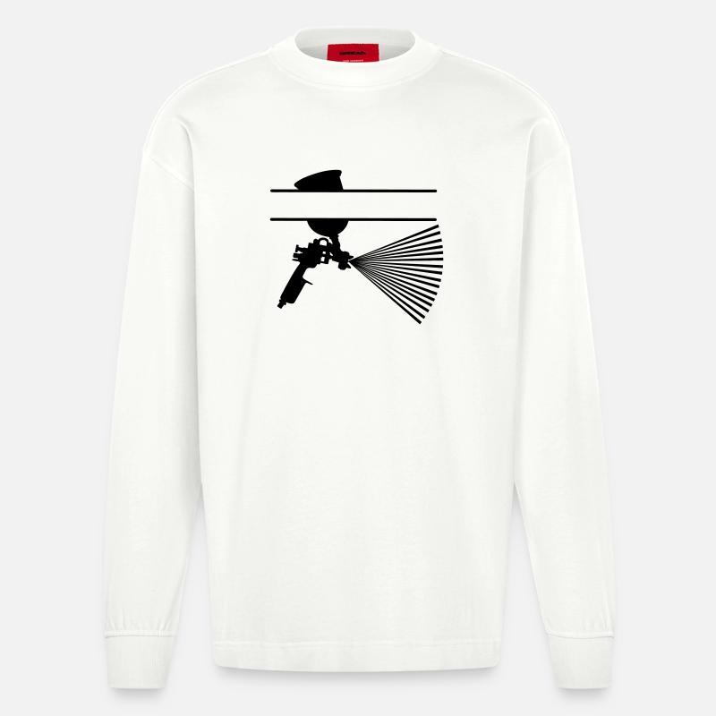 Spray mit Farbbecher Textbanner - Heavyweight Oversized Organic Langarmshirt Made in EU - OFF WHITE