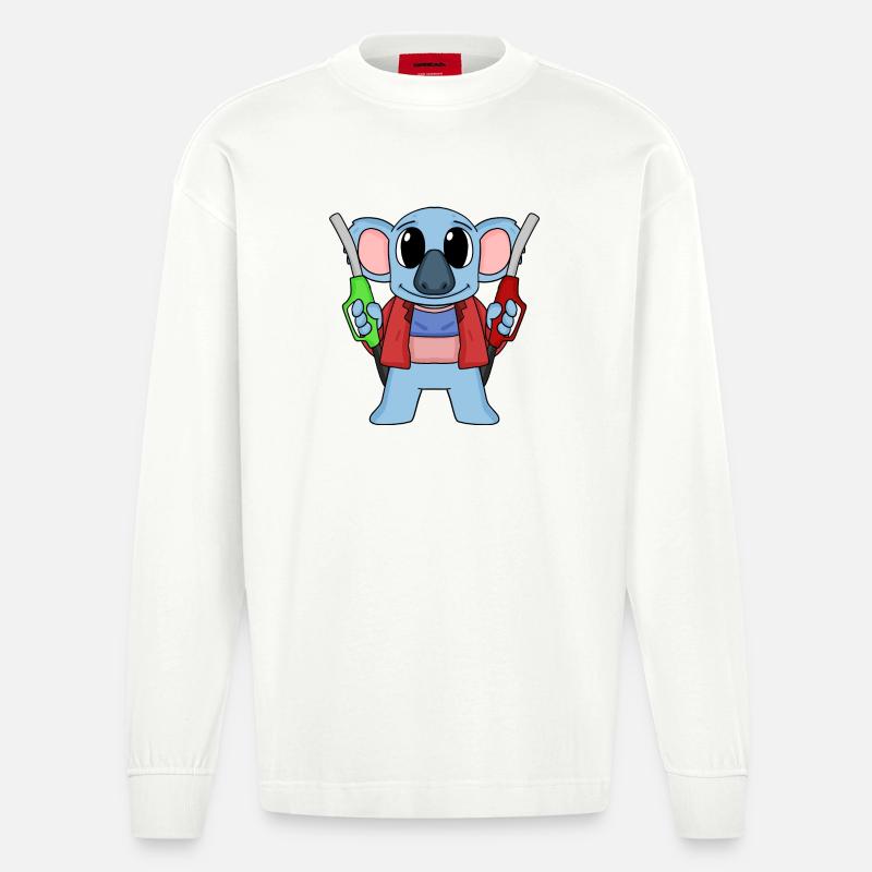 Tankwart Koala Tankstelle - Heavyweight Oversized Organic Langarmshirt Made in EU - OFF WHITE