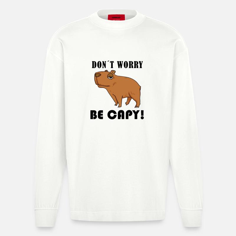 Capybara Wasserschwein Geschenk - Heavyweight Oversized Organic Langarmshirt Made in EU - OFF WHITE