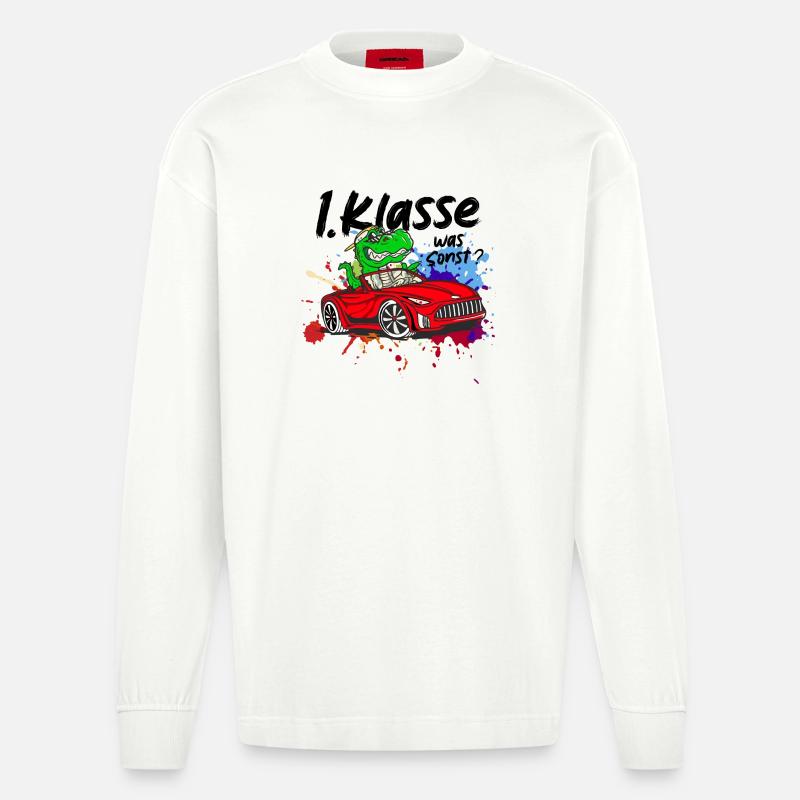 Schulkind Einschulung 2026 1. Klasse Geschenk - Heavyweight Oversized Organic Langarmshirt Made in EU - OFF WHITE