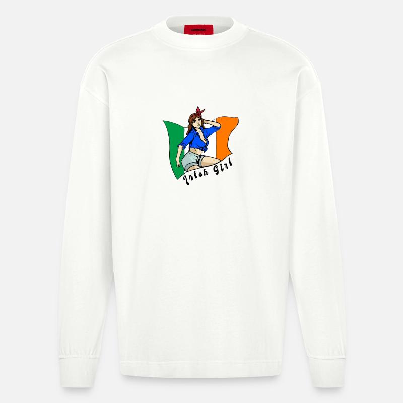 Irisches Mädchen Flaggen Design - Heavyweight Oversized Organic Langarmshirt Made in EU - OFF WHITE