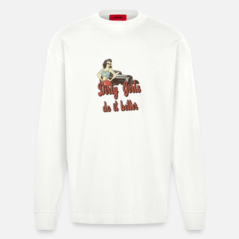 Böse Mädchen machen es besser - Heavyweight Oversized Organic Langarmshirt Made in EU - OFF WHITE