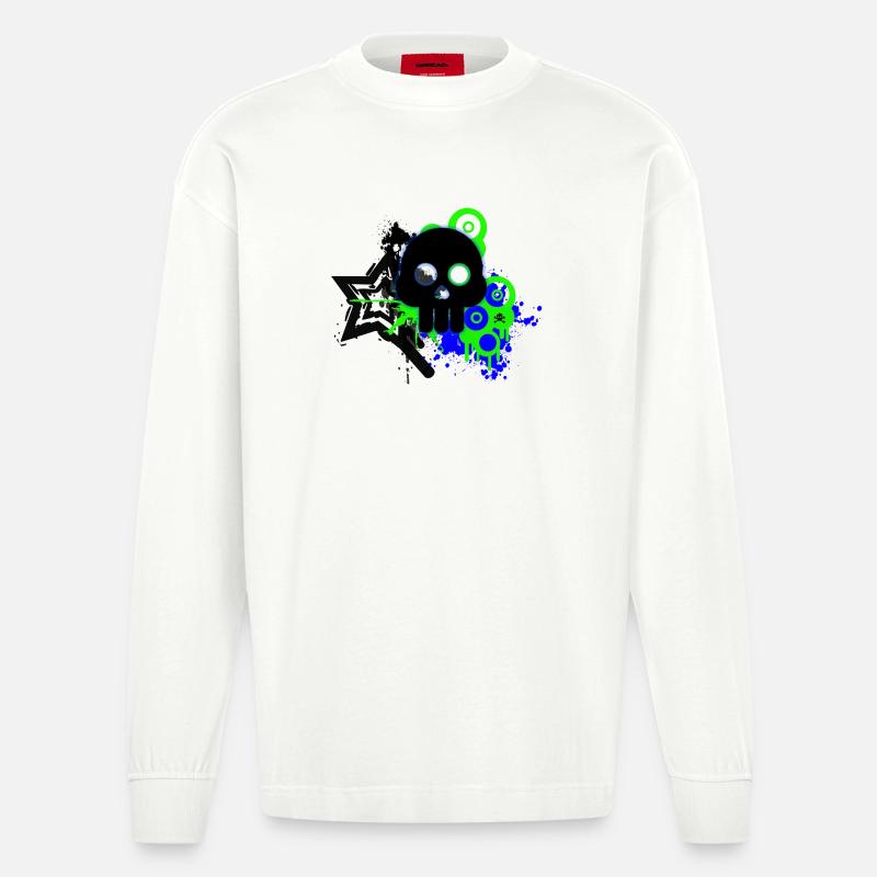 Neon Schädel Spritzer - Heavyweight Oversized Organic Langarmshirt Made in EU - OFF WHITE