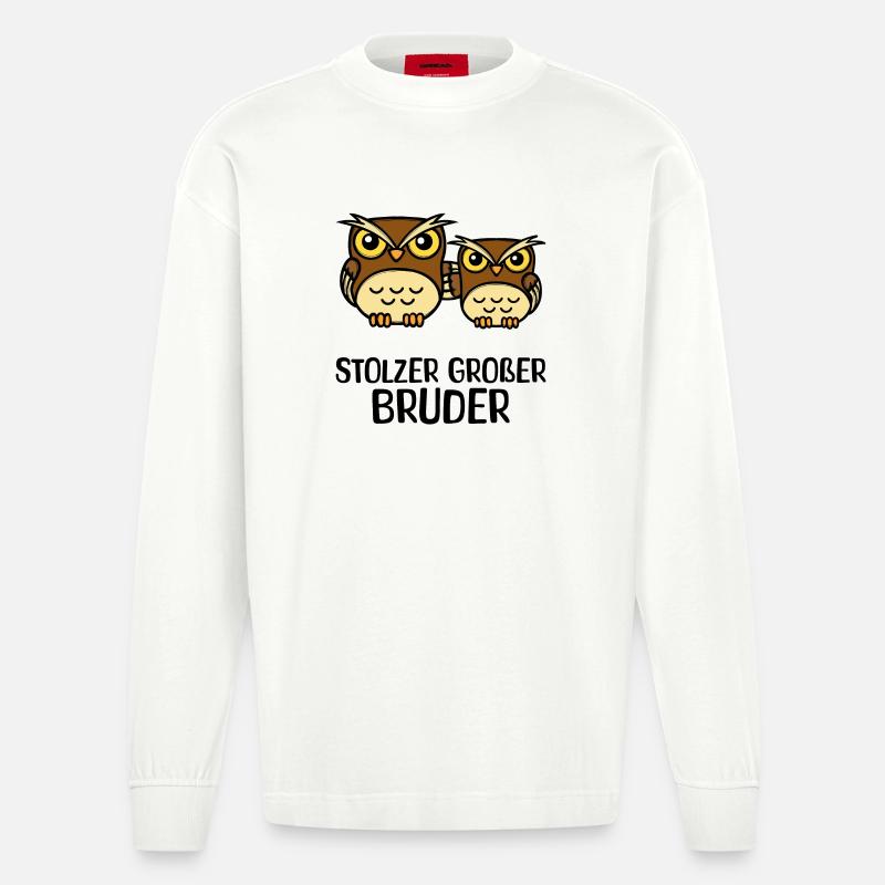 Großer Bruder Statement Eule Geschwisterliebe - Heavyweight Oversized Organic Langarmshirt Made in EU - OFF WHITE