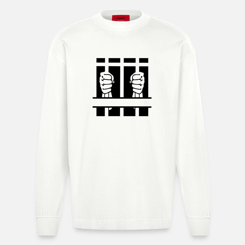 Zwei Fäuste hinter Gittern und Leerzeichen - Heavyweight Oversized Organic Langarmshirt Made in EU - OFF WHITE