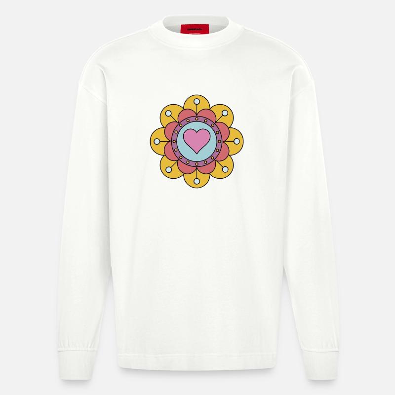 Niedliche Funky Hippie Boho Blume - Heavyweight Oversized Organic Langarmshirt Made in EU - OFF WHITE
