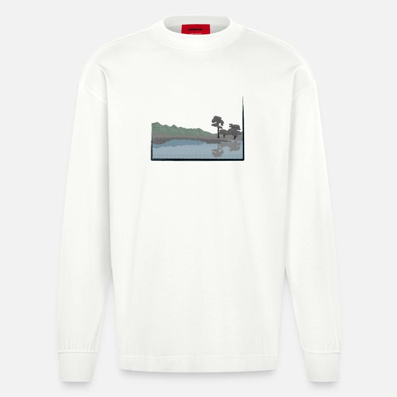 Landschaft mit See modifiziert - Heavyweight Oversized Organic Langarmshirt Made in EU - OFF WHITE