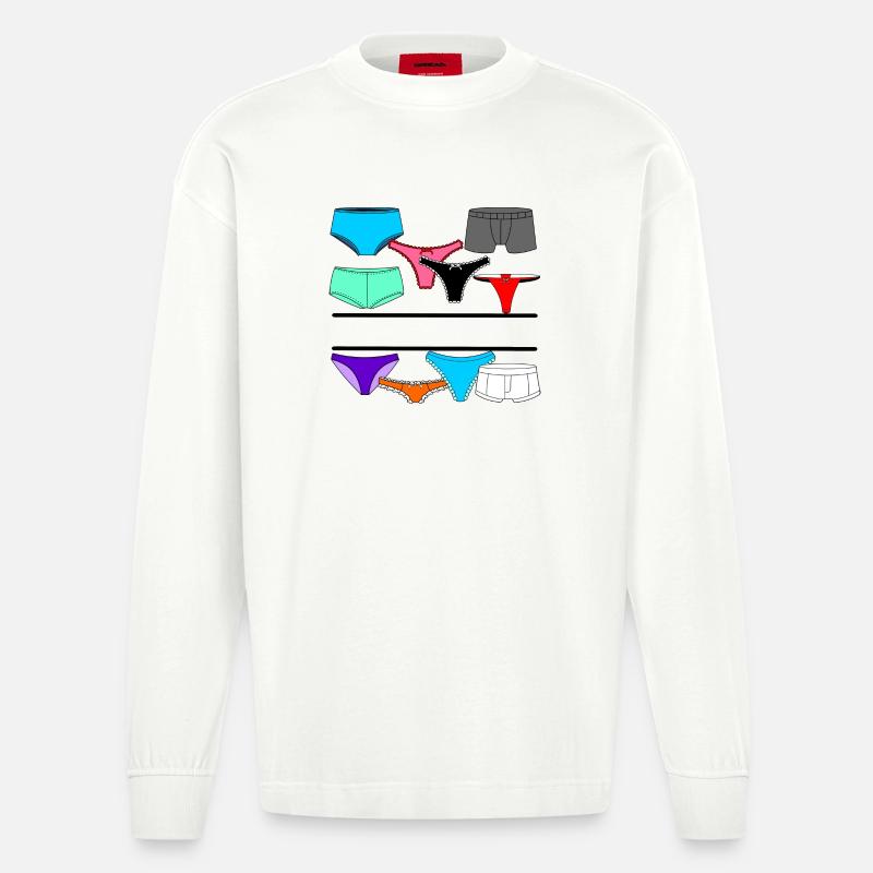 Dessous-Logo mit Slip und Unterhose - Heavyweight Oversized Organic Langarmshirt Made in EU - OFF WHITE