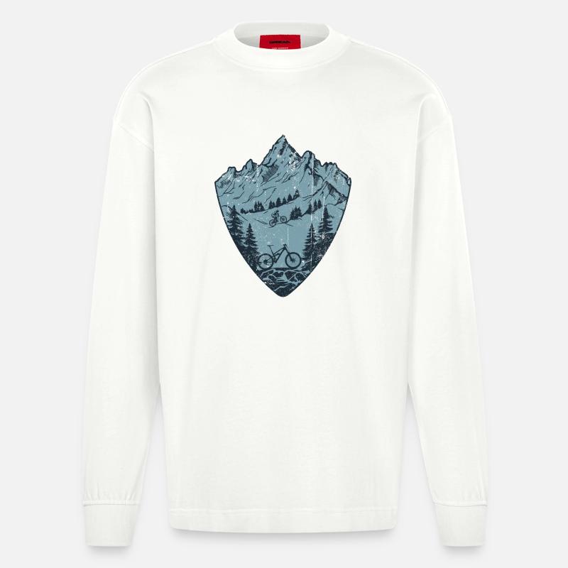 Mountain Trail Riders Shield - Heavyweight Oversized Organic Langarmshirt Made in EU - OFF WHITE