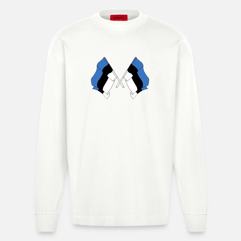 Zwei Flaggen Estland - Heavyweight Oversized Organic Langarmshirt Made in EU - OFF WHITE