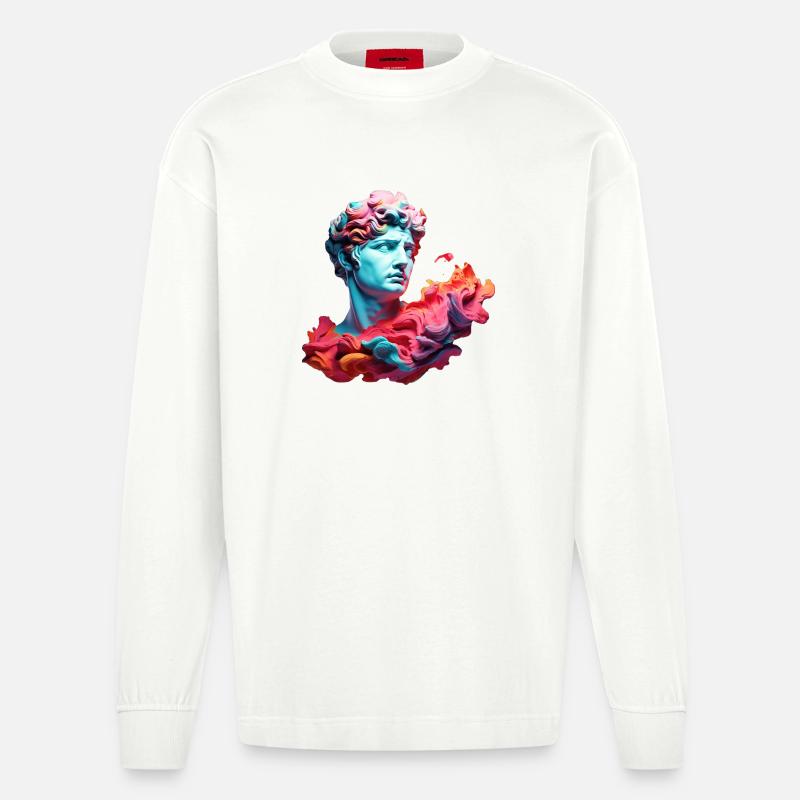Neon-Psychedelische Büste - Heavyweight Oversized Organic Langarmshirt Made in EU - OFF WHITE