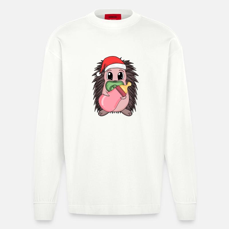 Hérisson bébé Noël - Manches longues bio épais oversize fabriqué en UE - OFF WHITE