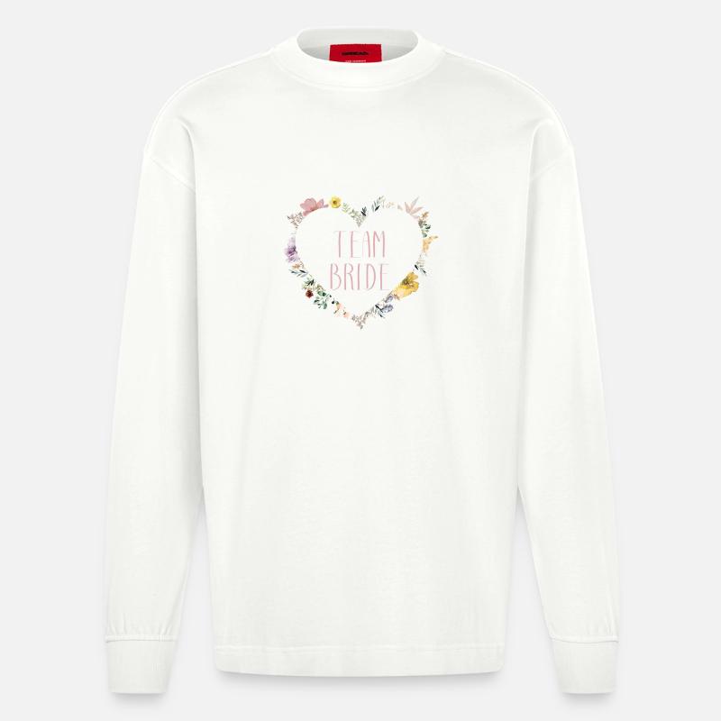 Team Bride! Herz-Blumen, personalisierbar - Heavyweight Oversized Organic Langarmshirt Made in EU - OFF WHITE
