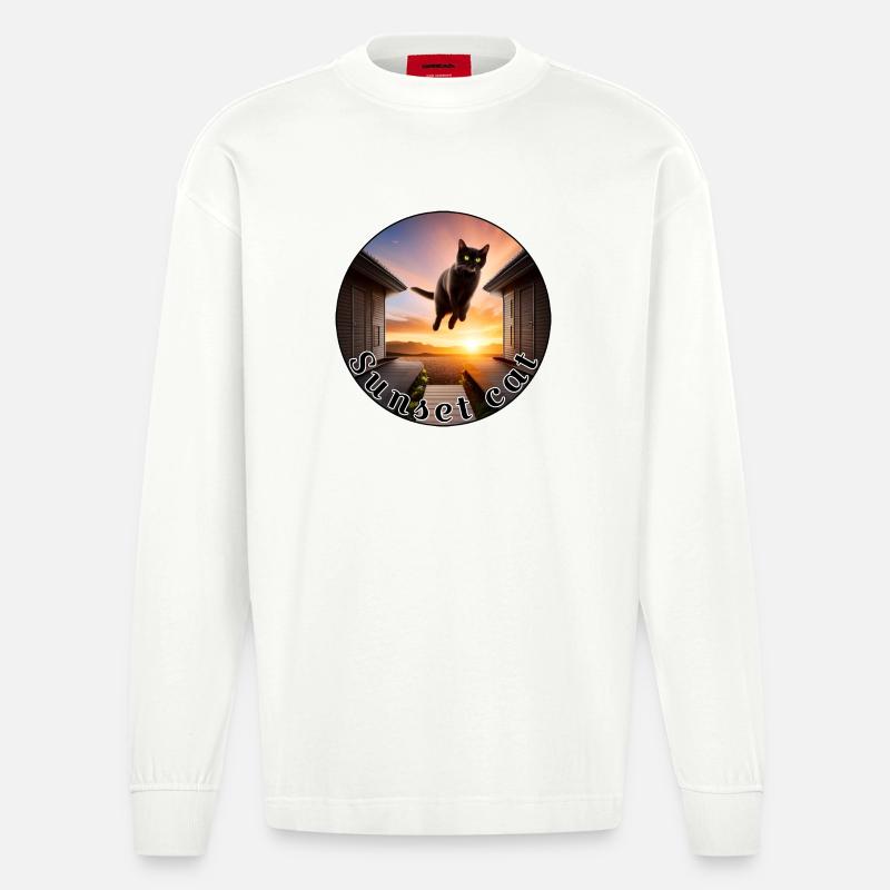 Coucher de soleil chat 2 - Manches longues bio épais oversize fabriqué en UE - OFF WHITE