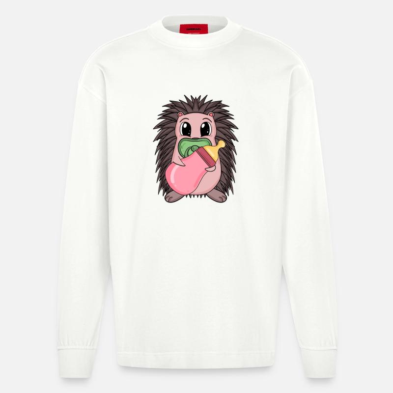 Motif de bébé hérisson - Manches longues bio épais oversize fabriqué en UE - OFF WHITE