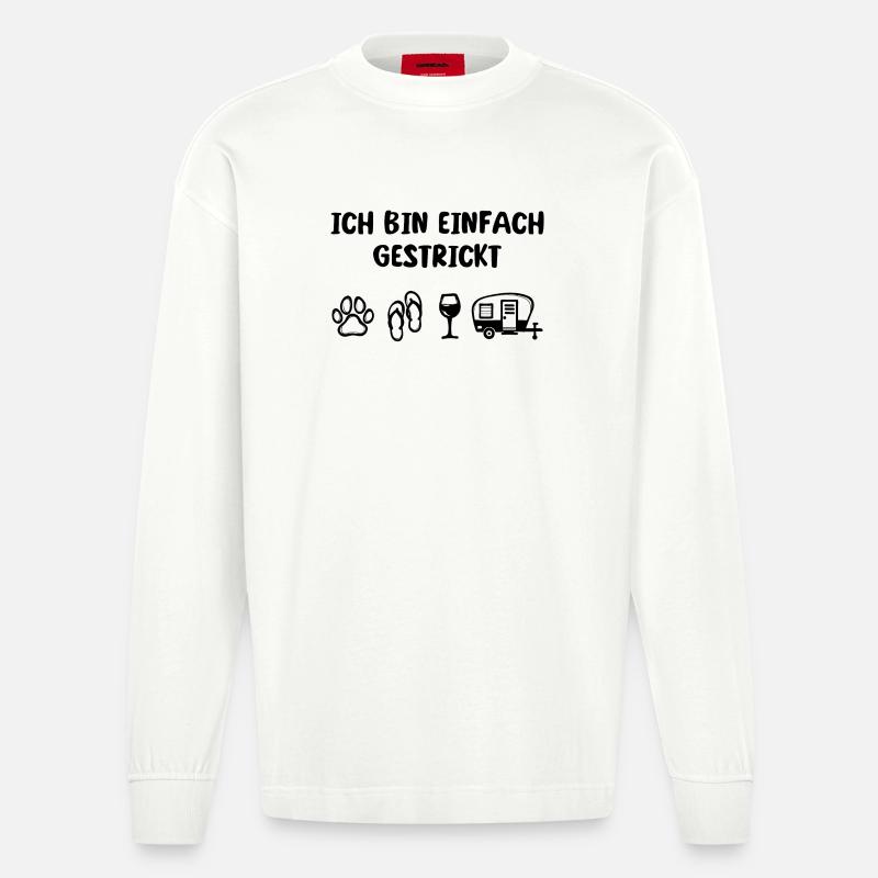 Relaxen Wanderer Camping Statement Wohnwagen - Heavyweight Oversized Organic Langarmshirt Made in EU - OFF WHITE