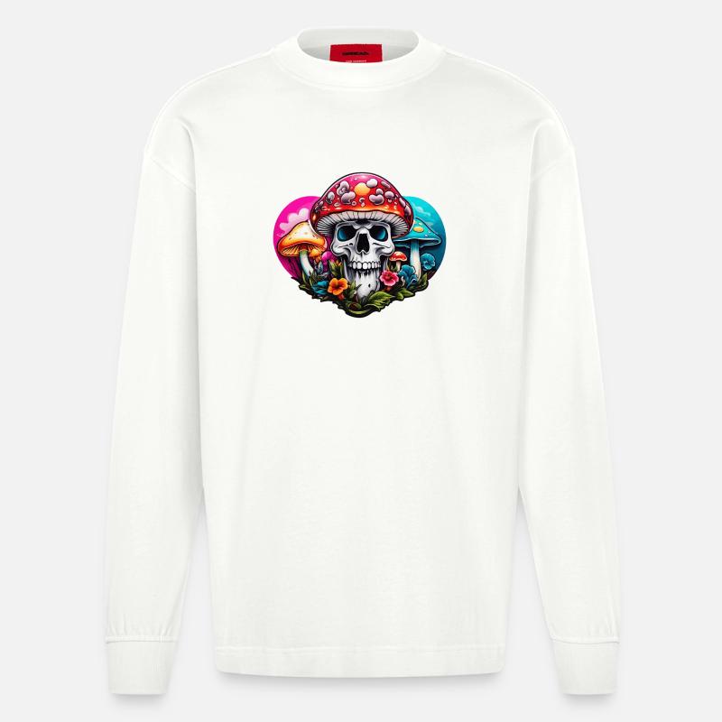 Skull Toadstool - Heavyweight Oversized Organic Longsleeve Shirt Made in EU - OFF WHITE