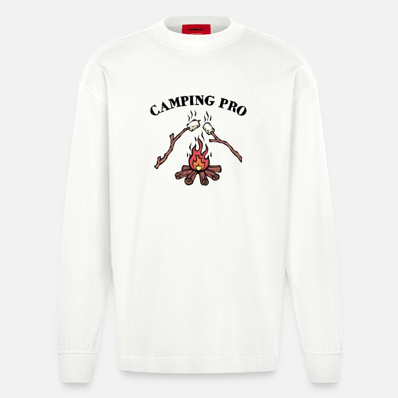 Lagerfeuer Campingplatz Statement Camping Camper - Heavyweight Oversized Organic Langarmshirt Made in EU - OFF WHITE