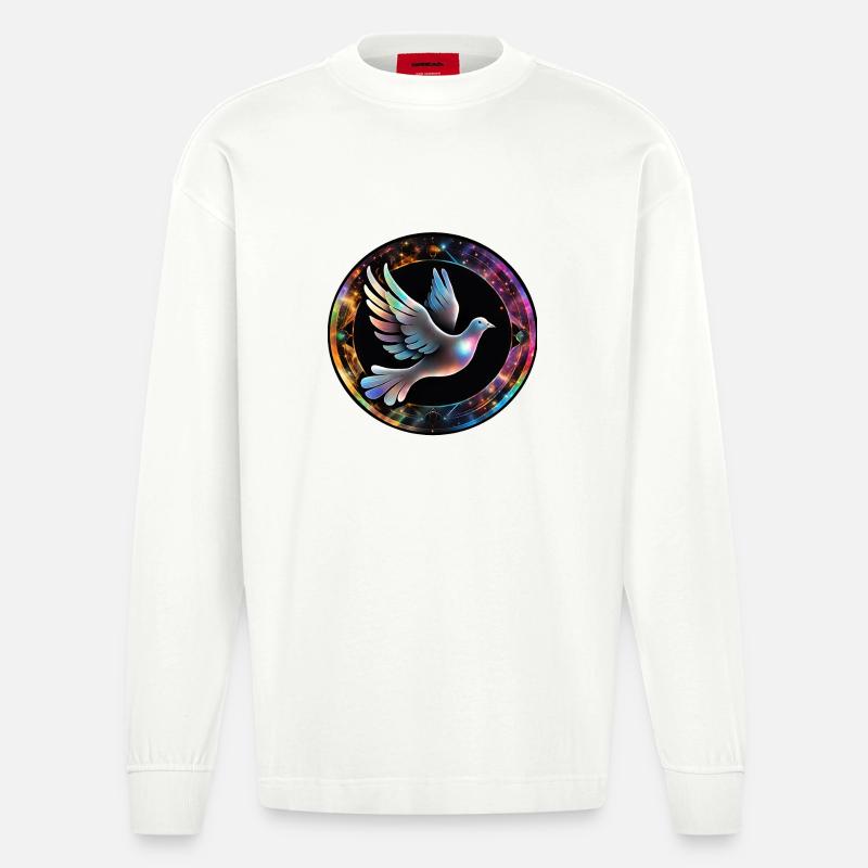 Kosmische Taube im Farbring - Heavyweight Oversized Organic Langarmshirt Made in EU - OFF WHITE