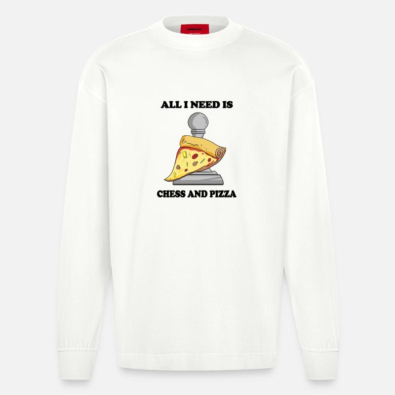 Schach und Pizza - Heavyweight Oversized Organic Langarmshirt Made in EU - OFF WHITE