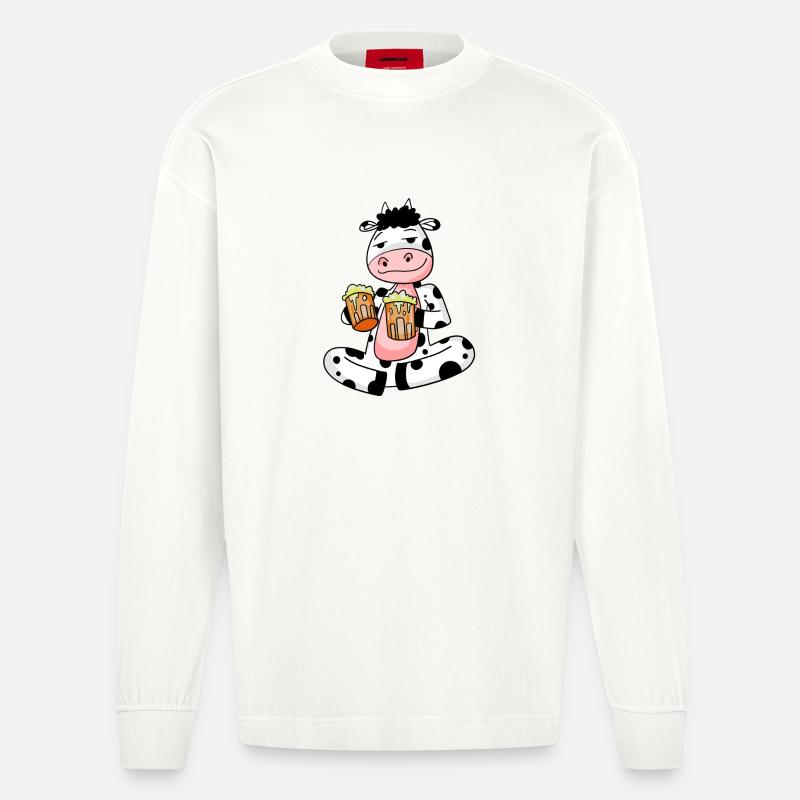 Kuh mit Bier - Heavyweight Oversized Organic Langarmshirt Made in EU - OFF WHITE