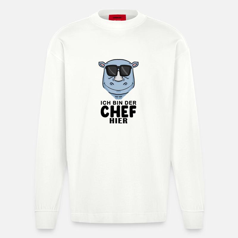Chef Spruch mit Nashorn Motiv - Heavyweight Oversized Organic Langarmshirt Made in EU - OFF WHITE