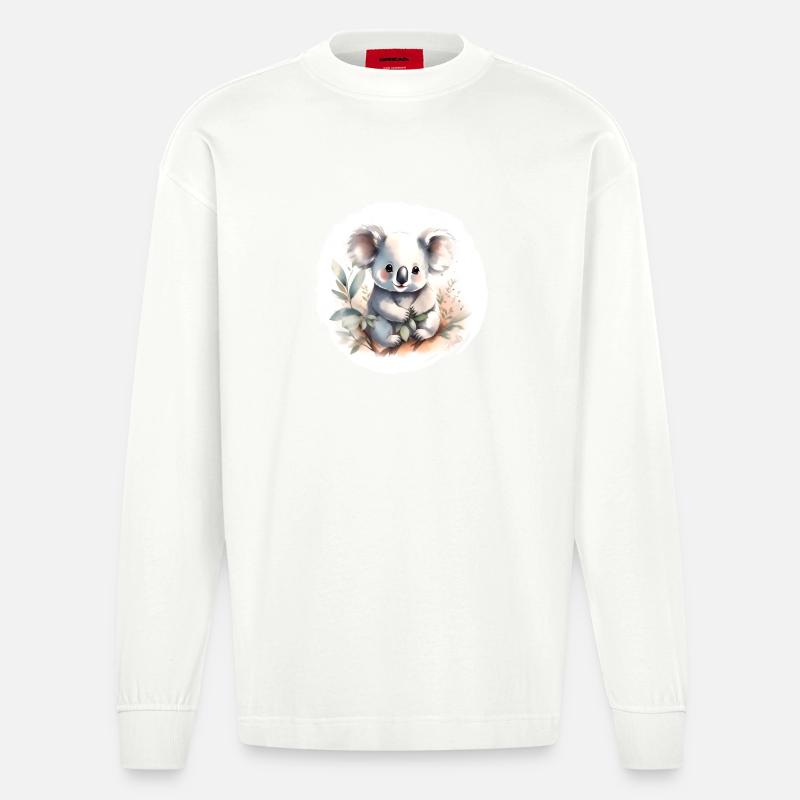 Koala Aquarell - Heavyweight Oversized Organic Langarmshirt Made in EU - OFF WHITE