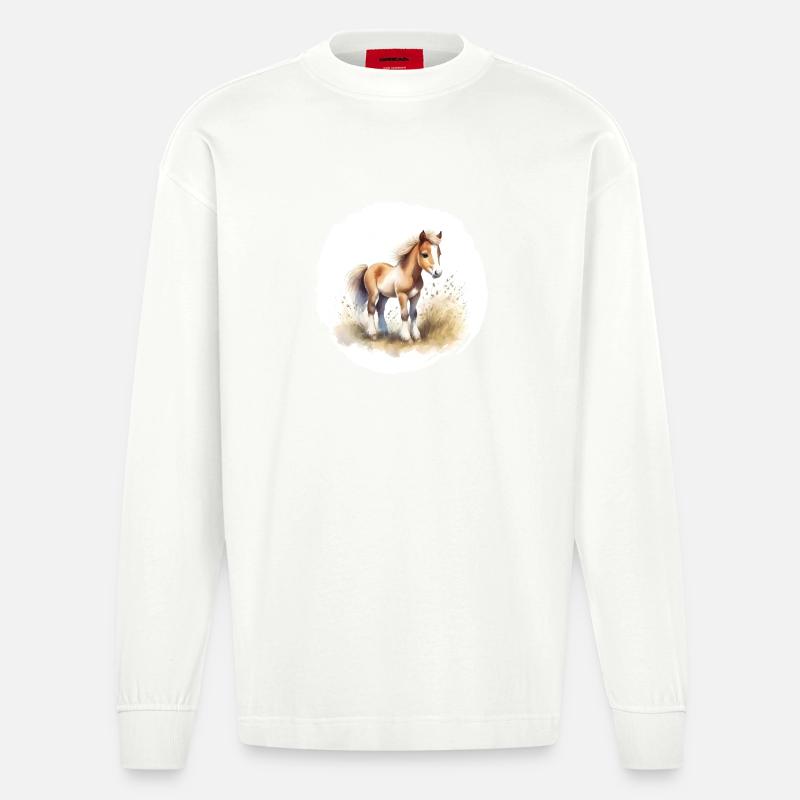 Fohlen Aquarell - Heavyweight Oversized Organic Langarmshirt Made in EU - OFF WHITE