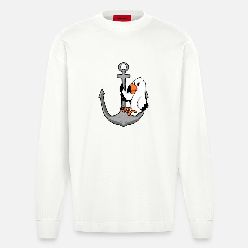 Anker Möwe Motiv - Heavyweight Oversized Organic Langarmshirt Made in EU - OFF WHITE