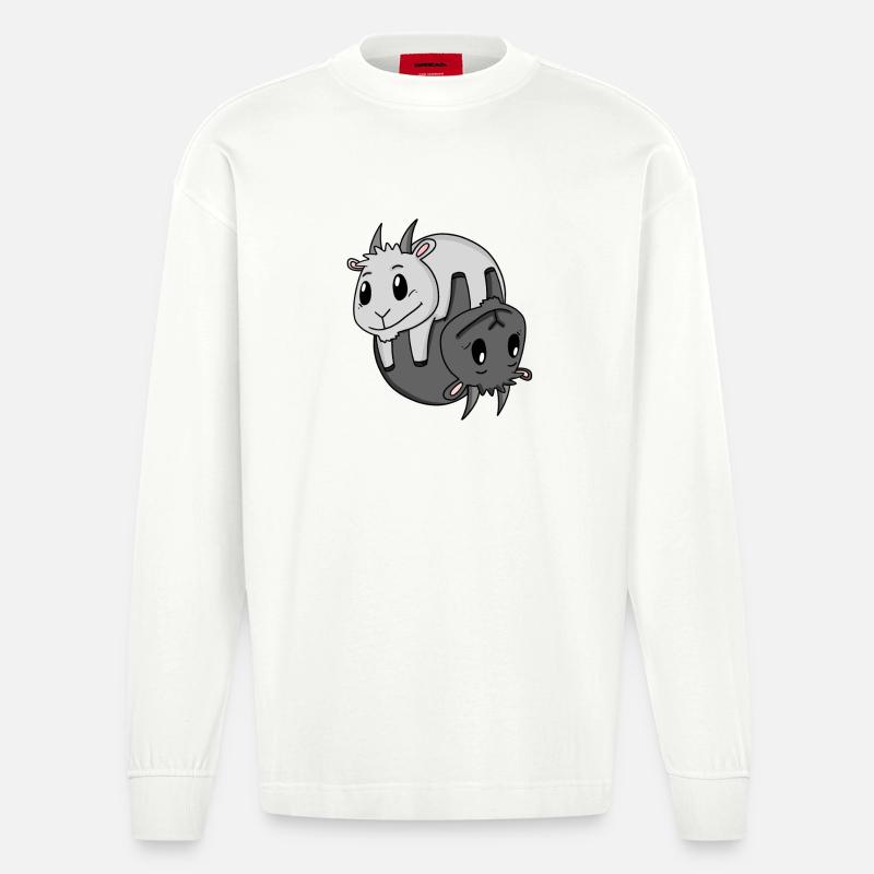 Yin Yang Zeichen Ziege - Heavyweight Oversized Organic Langarmshirt Made in EU - OFF WHITE