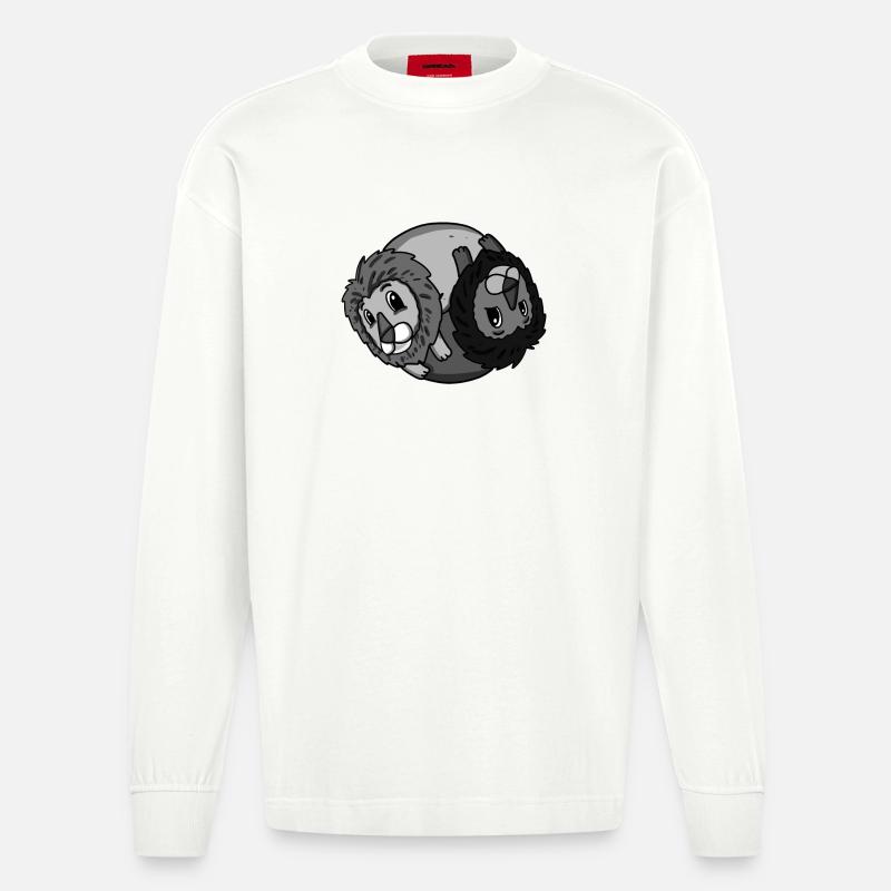 Yin Yang Löwe - Heavyweight Oversized Organic Langarmshirt Made in EU - OFF WHITE