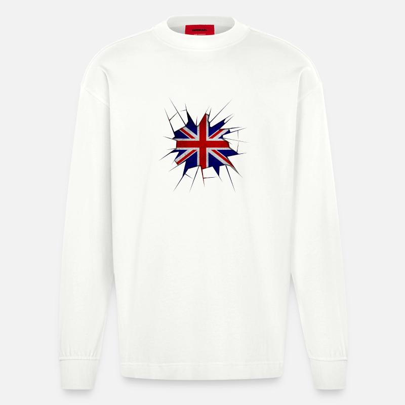 Drapeau Union jack verre brisé - Manches longues bio épais oversize fabriqué en UE - OFF WHITE