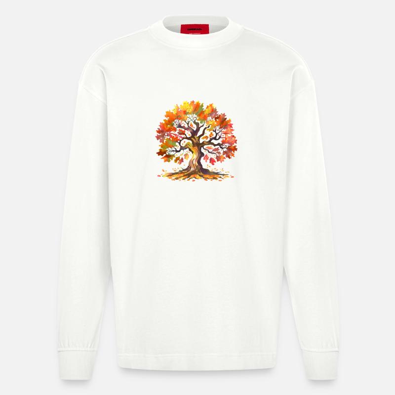 Eiche mit Herbstlaub Aquarell - Heavyweight Oversized Organic Langarmshirt Made in EU - OFF WHITE