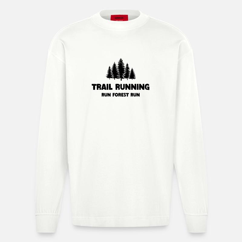 Trailrunning - Run Forest Run - Heavyweight Oversized Organic Langarmshirt Made in EU - OFF WHITE