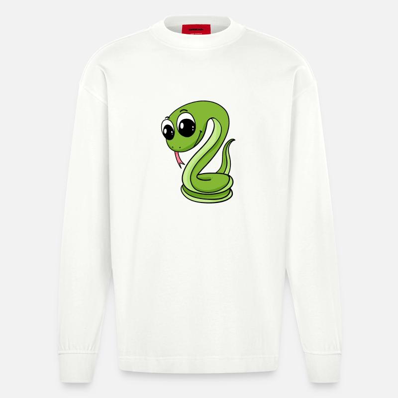 Serpent vert mignon - Manches longues bio épais oversize fabriqué en UE - OFF WHITE