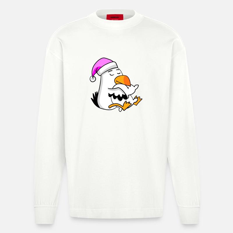 Möwe Müde Ausschlafen Schlafen Mädchen - Heavyweight Oversized Organic Langarmshirt Made in EU - OFF WHITE