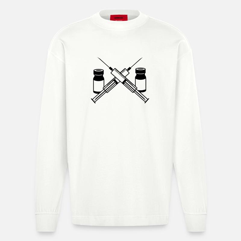 Zwei Spritzen, zwei Gläser - Heavyweight Oversized Organic Langarmshirt Made in EU - OFF WHITE