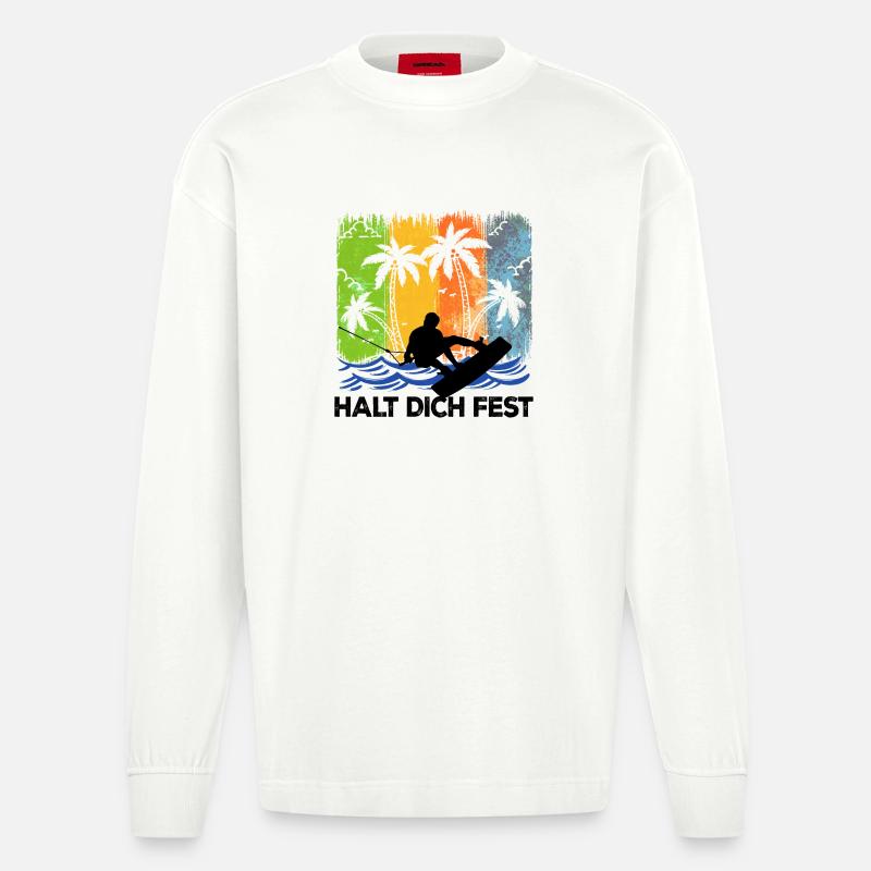 Wakeboard Kitesurfer Statement Surf Stunt Wave - Manches longues bio épais oversize fabriqué en UE - OFF WHITE